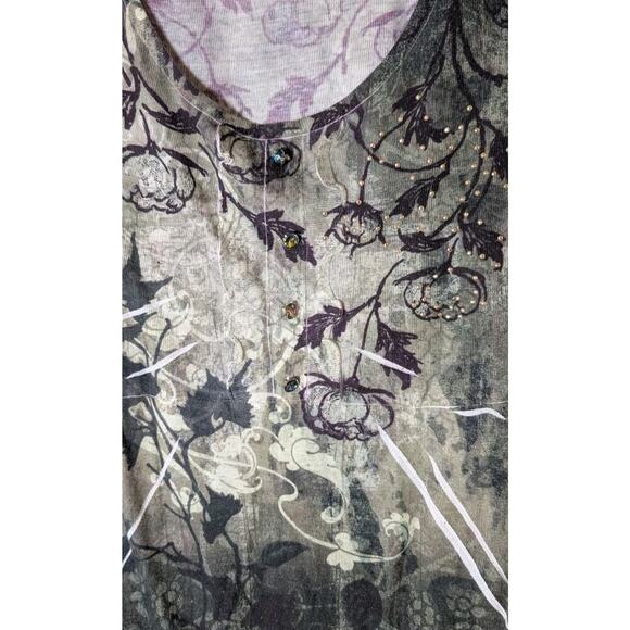 NY Collection Tunic Sublimation Green Purple Floral Iridescent Boho Plus 2X - Picture 6 of 10